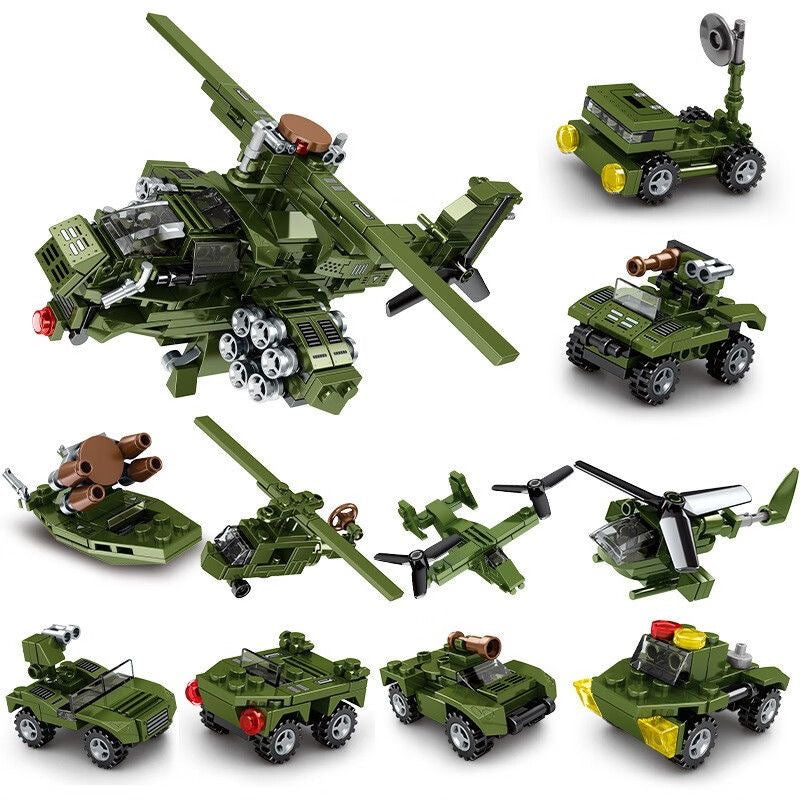 Military box set building block toys 10 in 1 armed helicopter