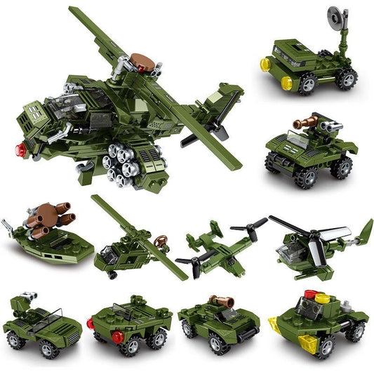 Military box set building block toys 10 in 1 armed helicopter