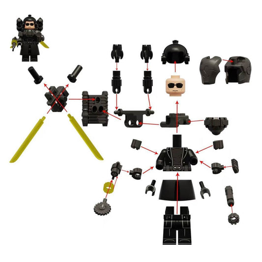 Step-by-step assembly guide for Buzzsaw Skibidi Mutant showing MOC brick parts.