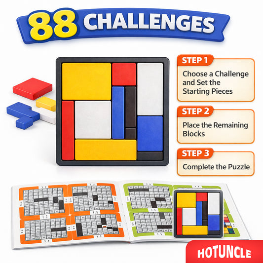 88 Challenges IQ Puzzle Game – Brain Teaser Block Puzzle for Kids & Adults, Montessori Logic Toy