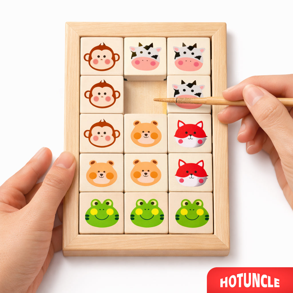Montessori Wooden Animal Sliding Puzzle | Brain Teaser Toy for Kids | HOTUNCLE