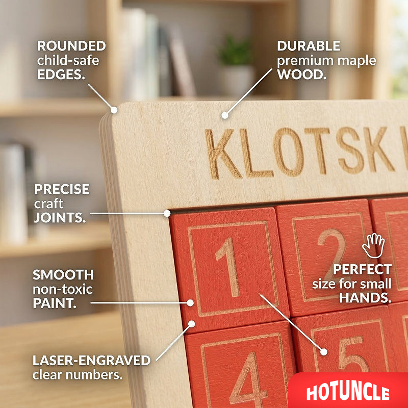 Wooden 3x3 Sliding Puzzle – Klotski Number Puzzle Brain Teaser Toy