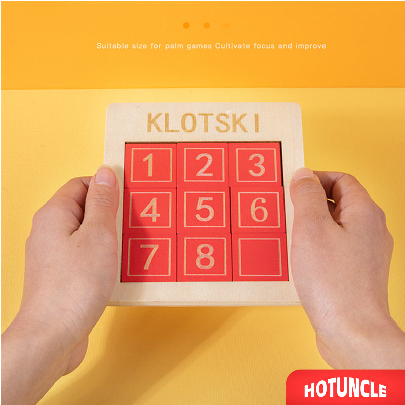 Wooden 3x3 Sliding Puzzle – Klotski Number Puzzle Brain Teaser Toy
