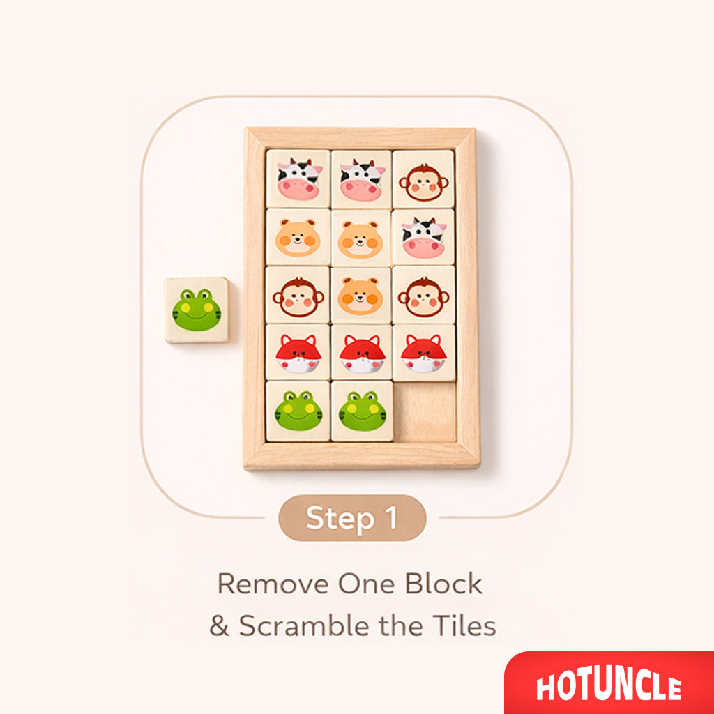 Montessori Wooden Animal Sliding Puzzle | Brain Teaser Toy for Kids | HOTUNCLE