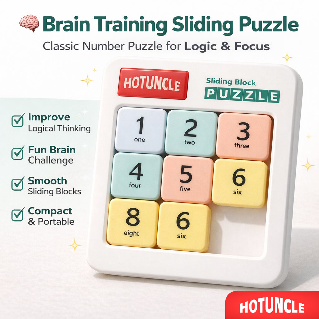 HOTUNCLE Sliding Number Puzzle – Brain Teaser for Adults & Kids, Stress Relief & Focus Training Game
