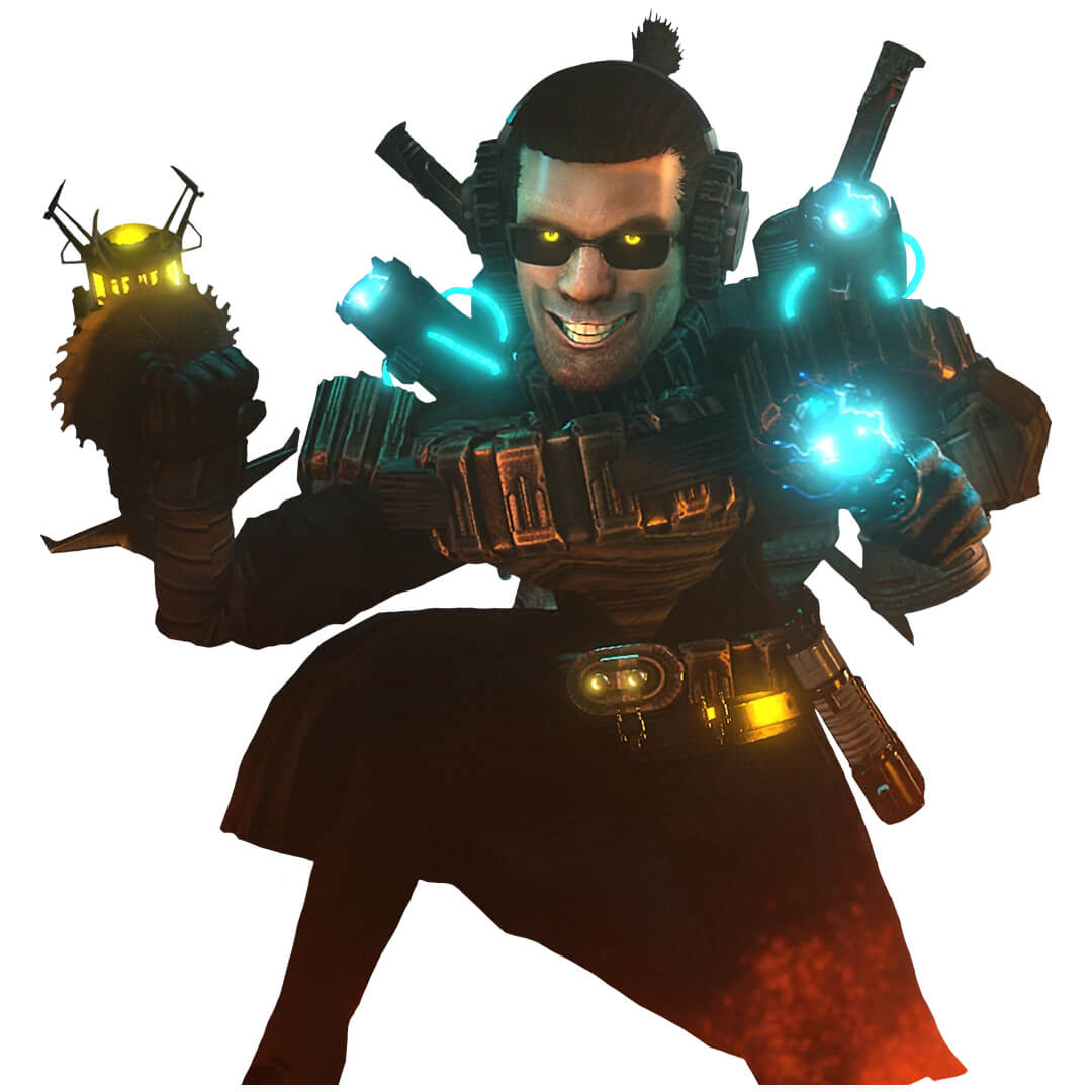 Close-up of Buzzsaw Skibidi Mutant figure showing tactical gear and sunglasses.