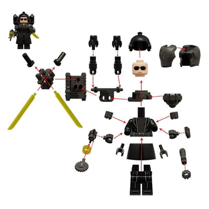 Step-by-step assembly guide for Buzzsaw Skibidi Mutant showing MOC brick parts.