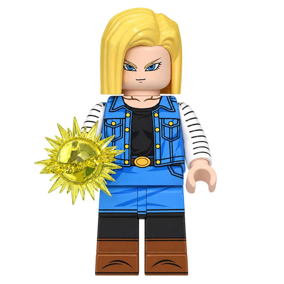 Dragon Ball Android 18 brick minifigure on white background