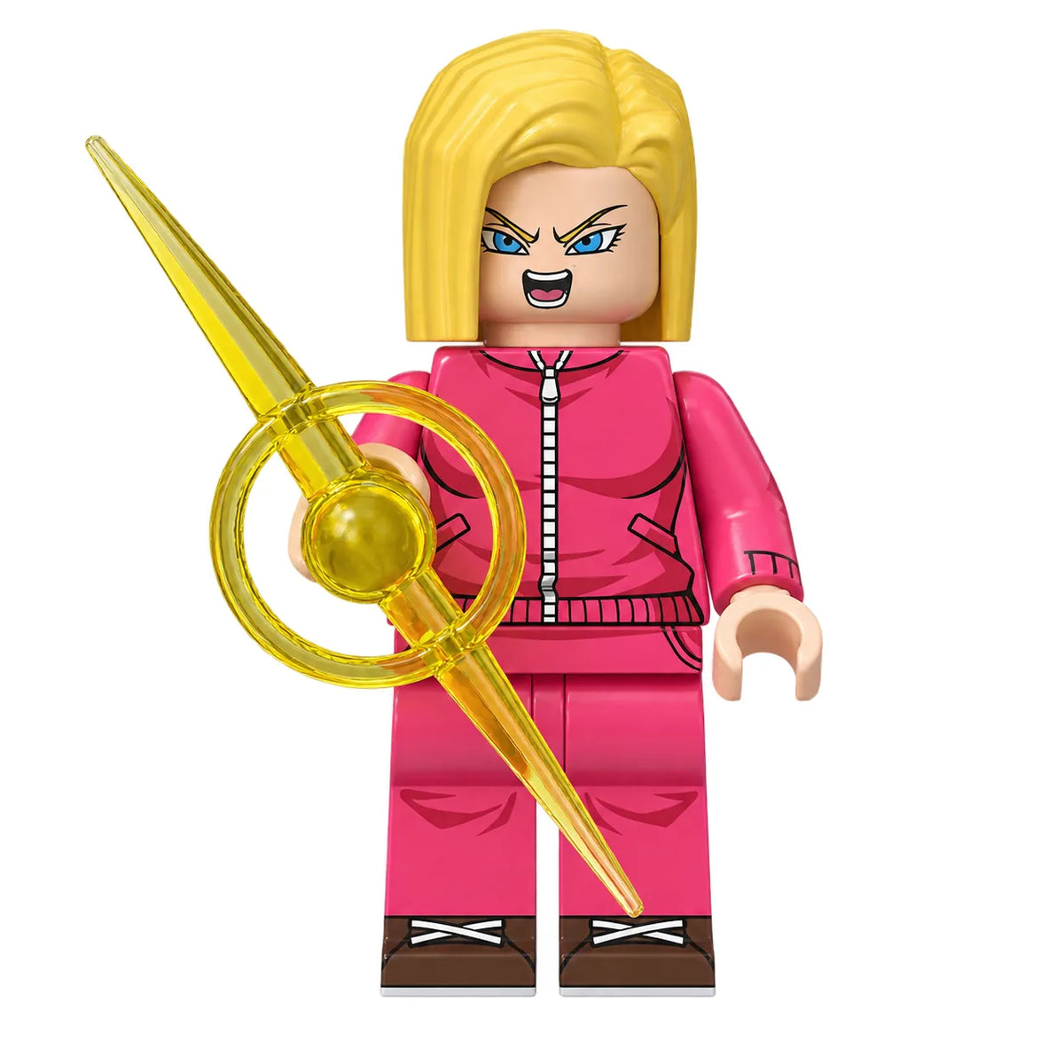 Dragon Ball Android 18 brick minifigure on white background