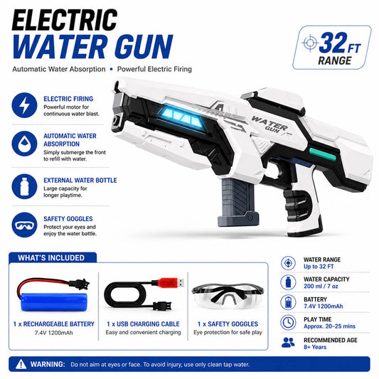 Electric Automatic Water Gun with LED Lights – Rechargeable High Power Water Blaster