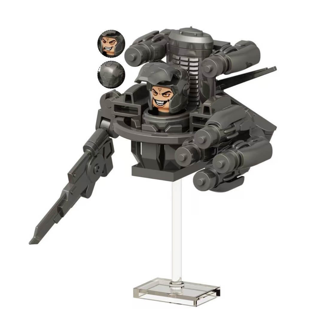 Specialist Astro Toilet building block minifigure with blade and cannon, Lego compatible.