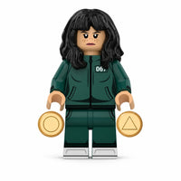 Squid Game Kang Sae-byeok brick minifigure on white background