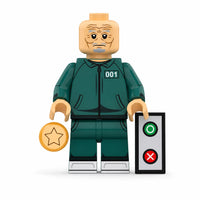 Squid Game Oh Il-nam brick minifigure on white background