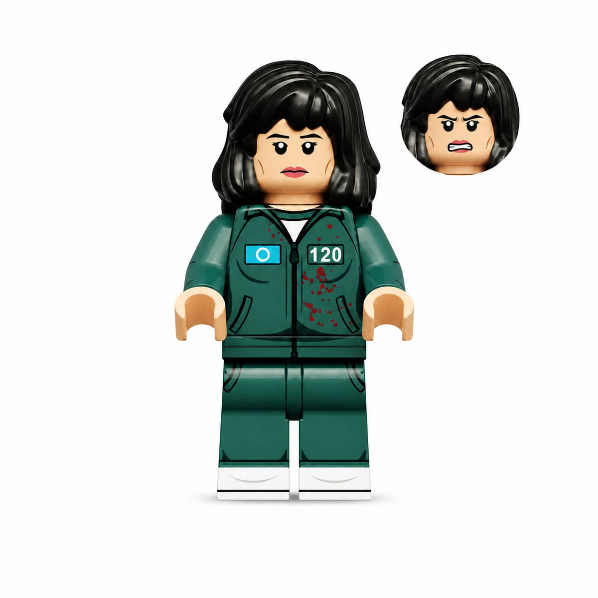 Squid Game Player 120 Hyun-ju brick minifigure on white background