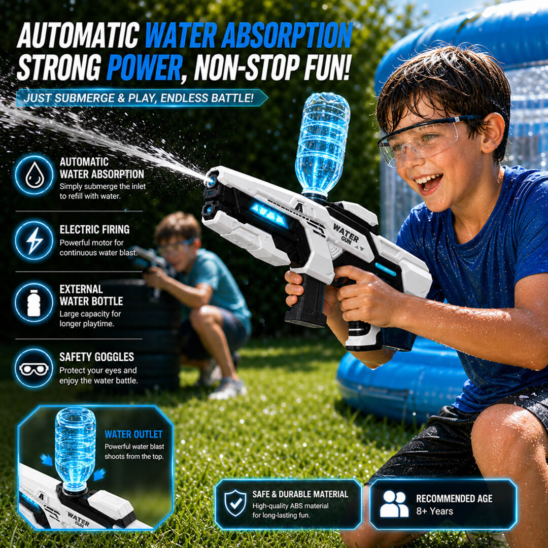 Electric Automatic Water Gun with LED Lights – Rechargeable High Power Water Blaster