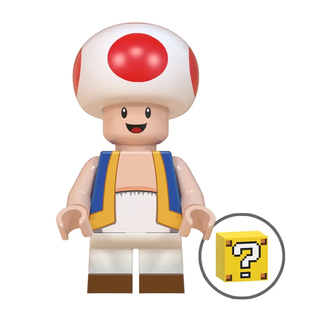 Super Mario Toad brick minifigure on white background