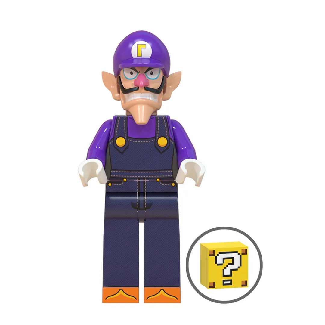 Super Mario Waluigi brick minifigure on white background