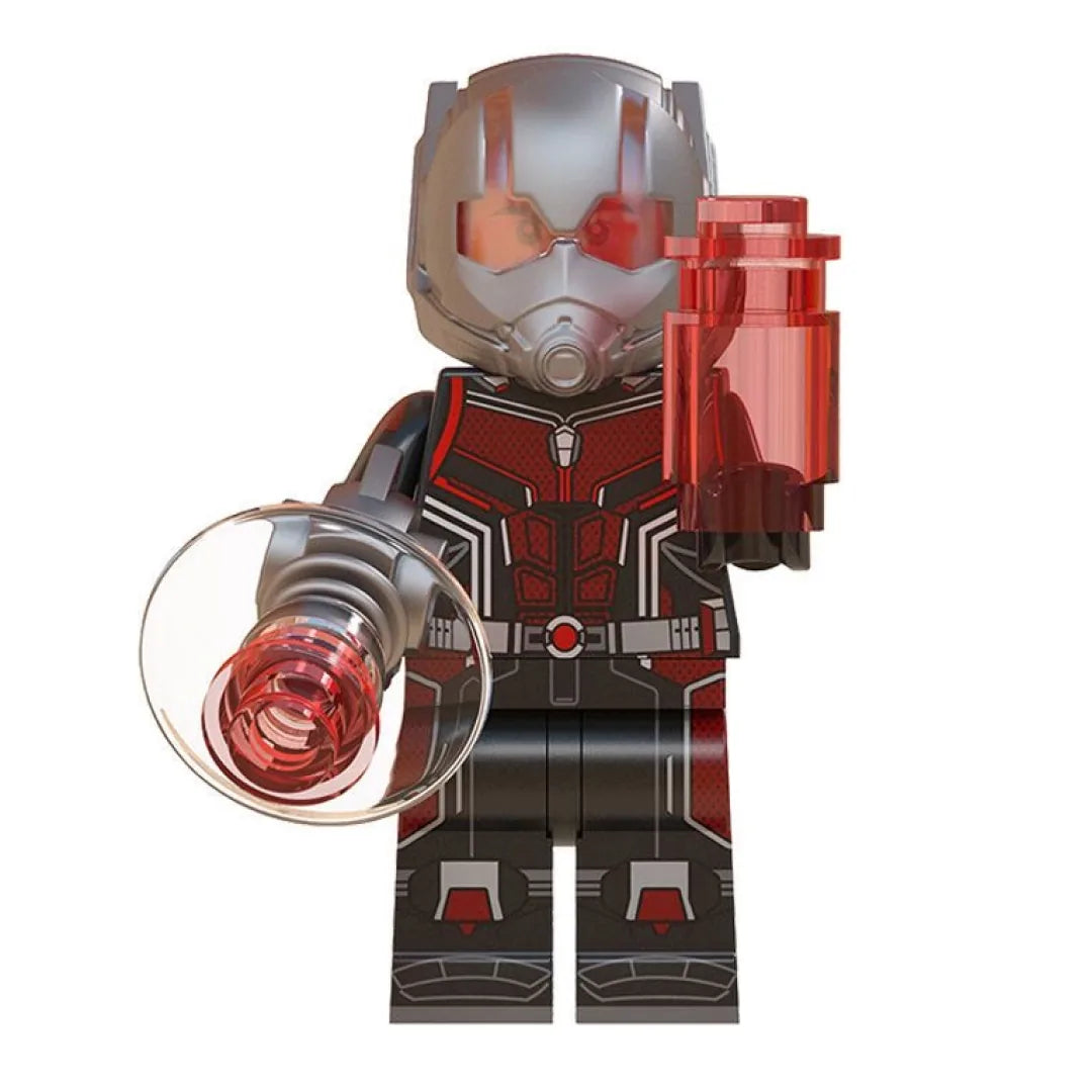 Superhero Ant-Man brick minifigure on white background