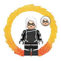 Superhero Black Cat brick minifigure on white background
