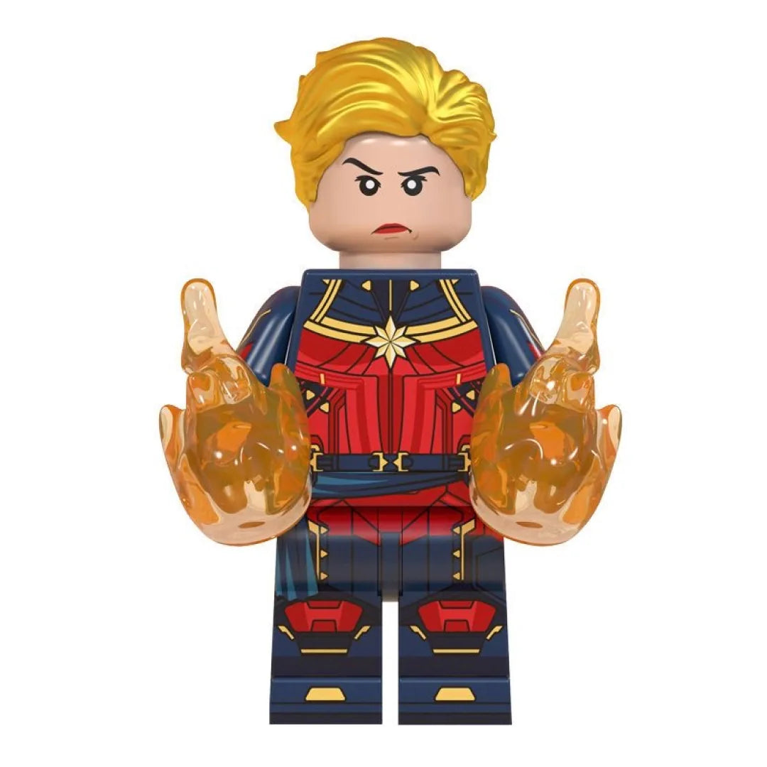 Superhero Captain Marvel brick minifigure on white background