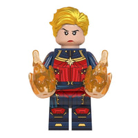 Superhero Captain Marvel brick minifigure on white background