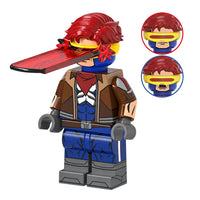 Superhero Cyclops brick minifigure on white background