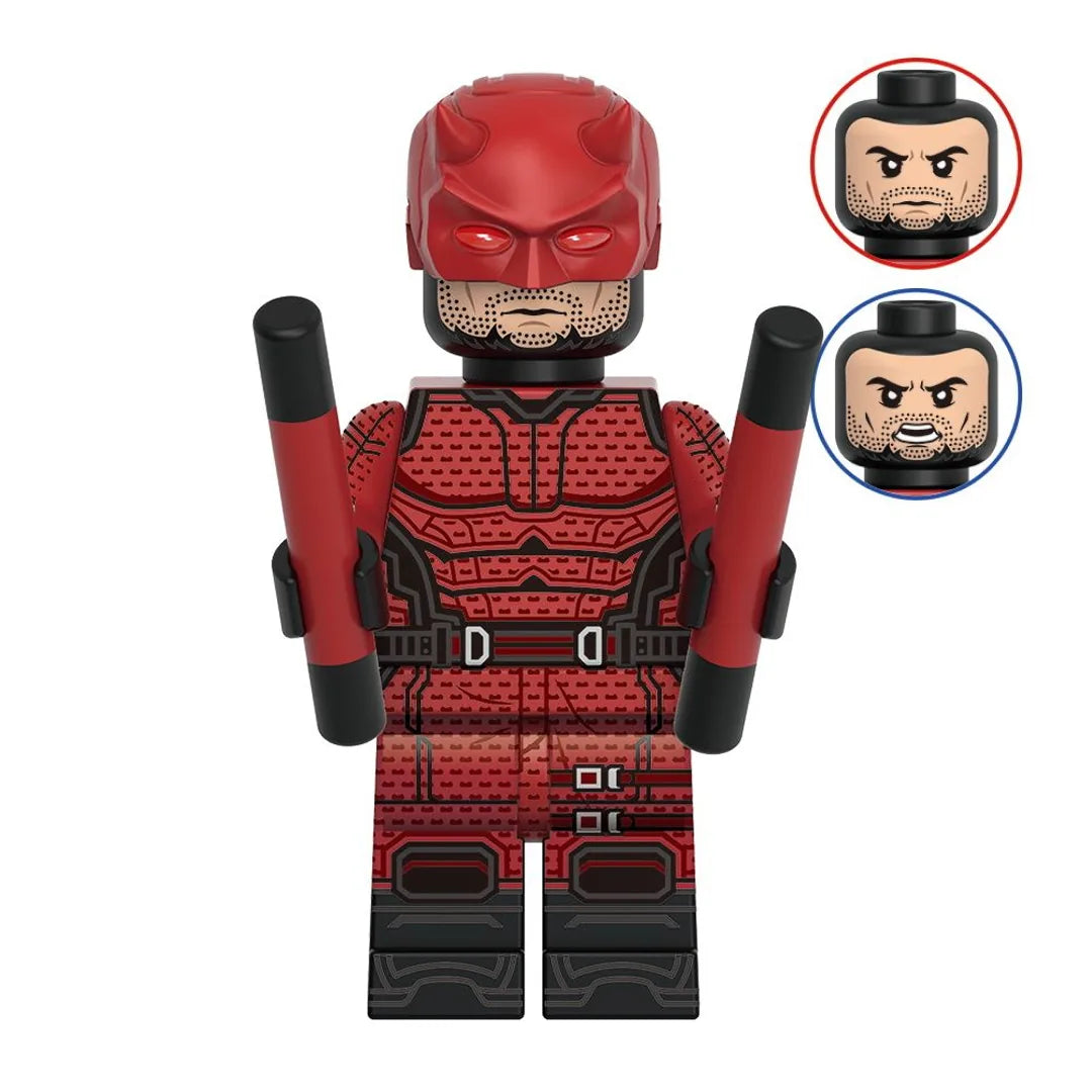 Superhero Daredevil brick minifigure on white background