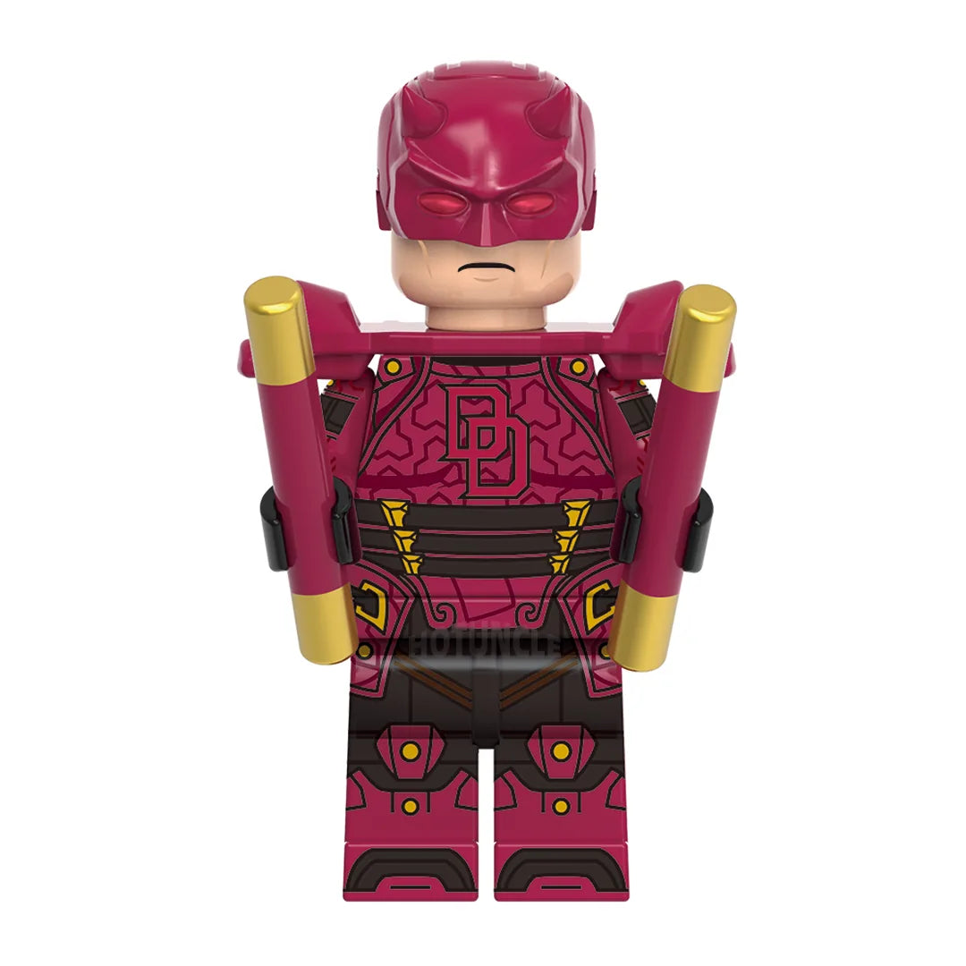 Superhero Daredevil brick minifigure on white background