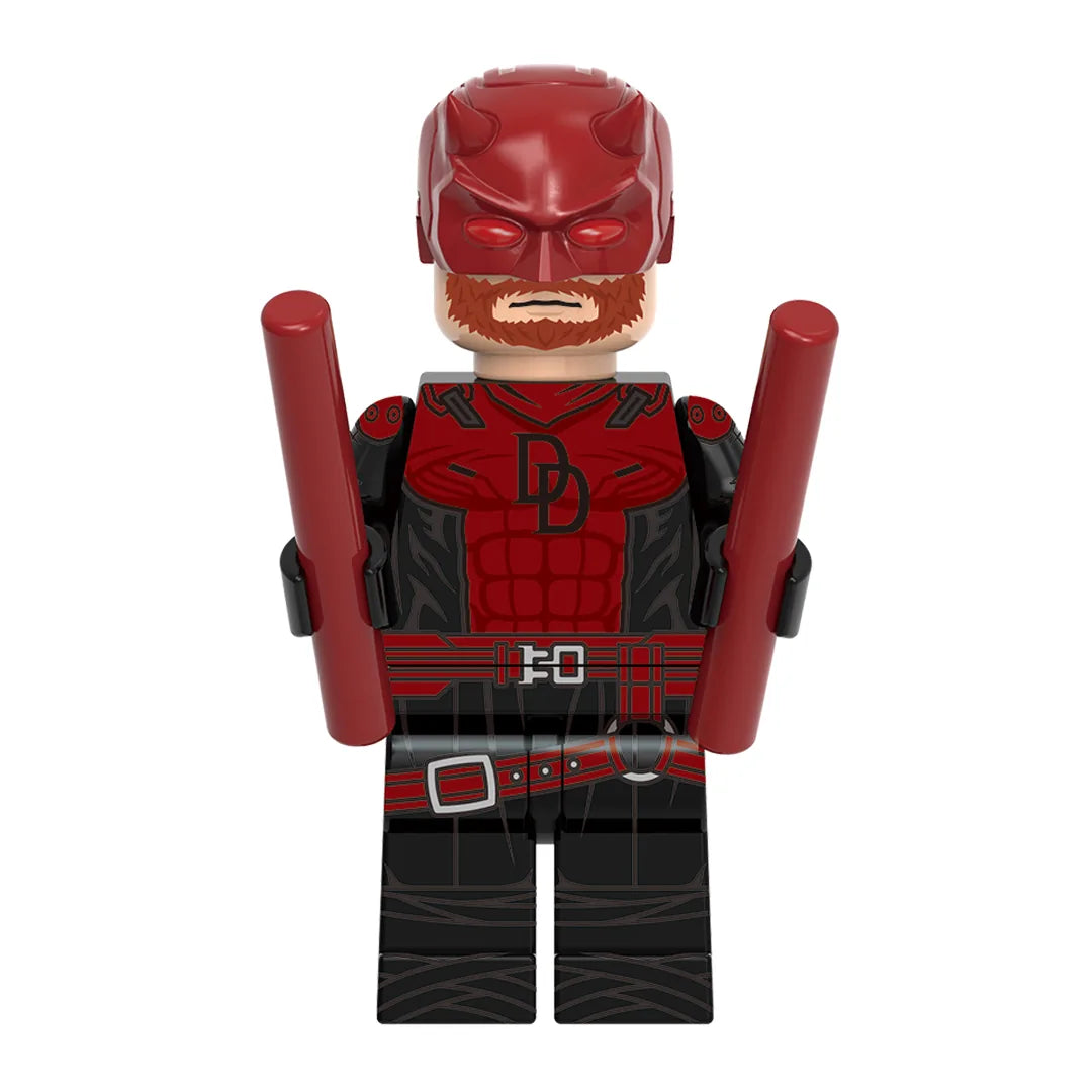 Superhero Daredevil brick minifigure on white background