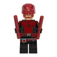 Superhero Daredevil brick minifigure on white background