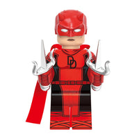 Superhero Elektra brick minifigure on white background