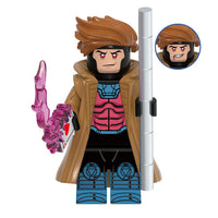 Superhero Gambit brick minifigure on white background