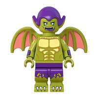 Superhero Green Goblin brick minifigure on white background