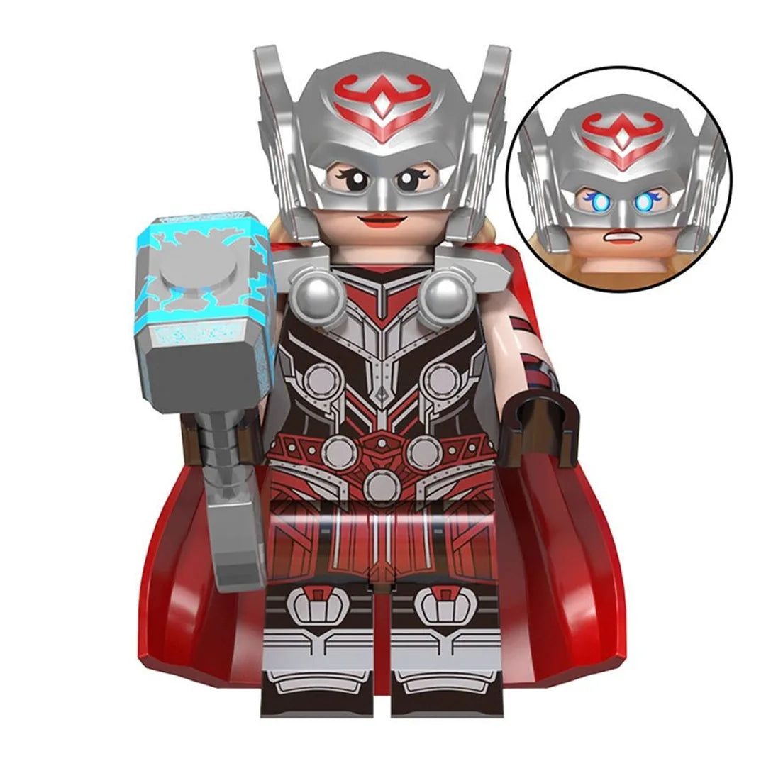 Superhero Jane Foster brick minifigure on white background