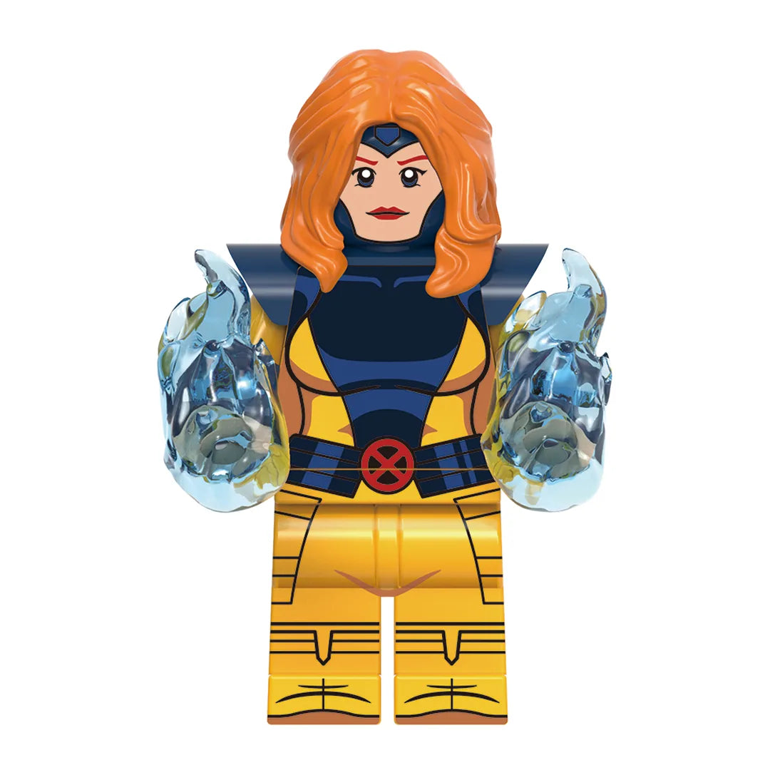 Superhero Jean Grey brick minifigure on white background