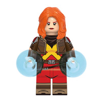 Superhero Jean Grey brick minifigure on white background