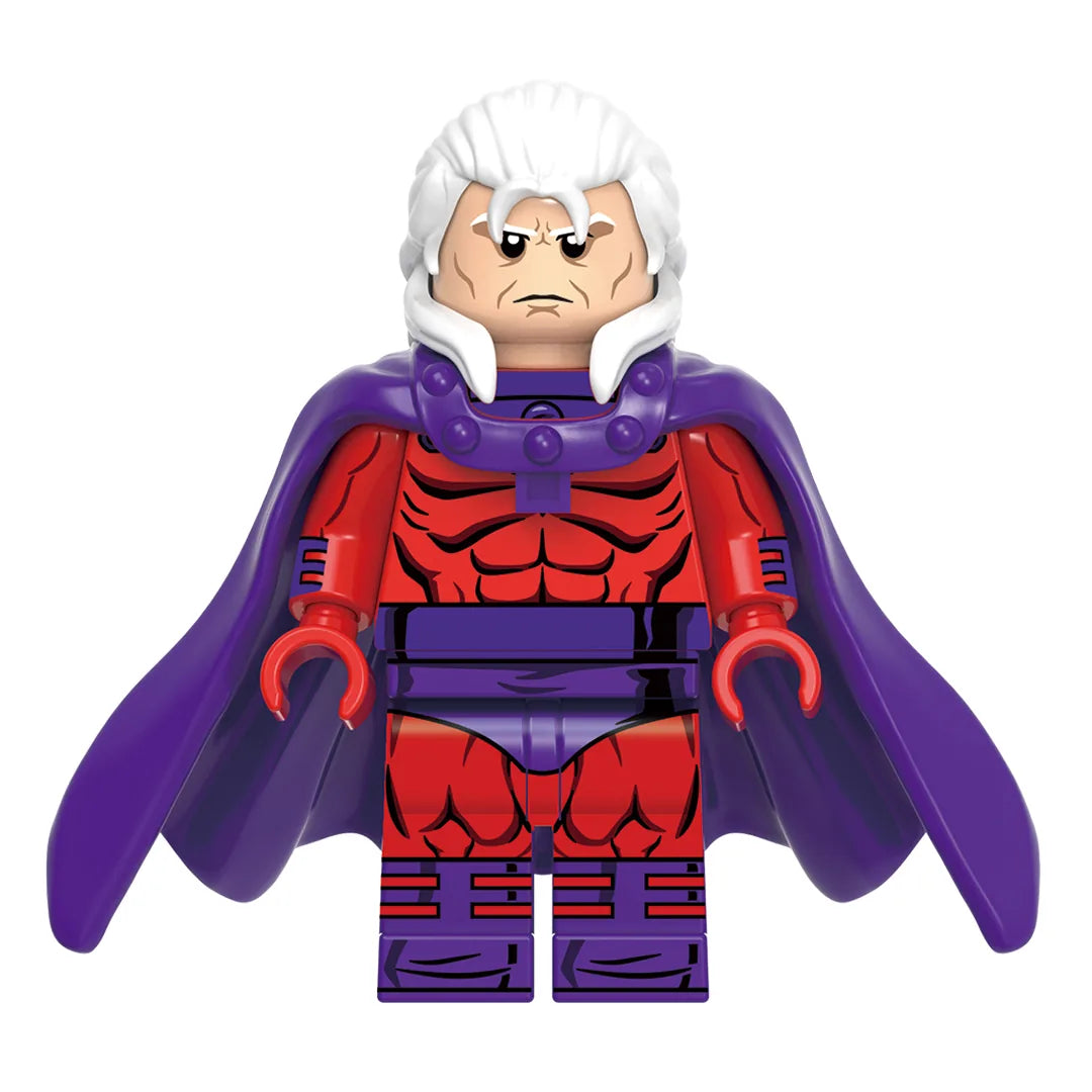 Superhero Magneto brick minifigure on white background