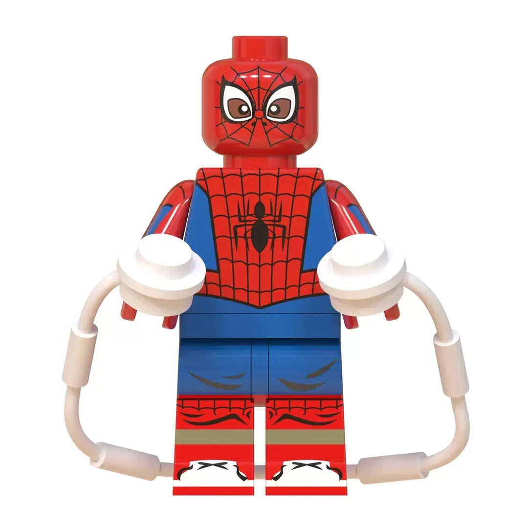 Superhero Miles Morales brick minifigure on white background