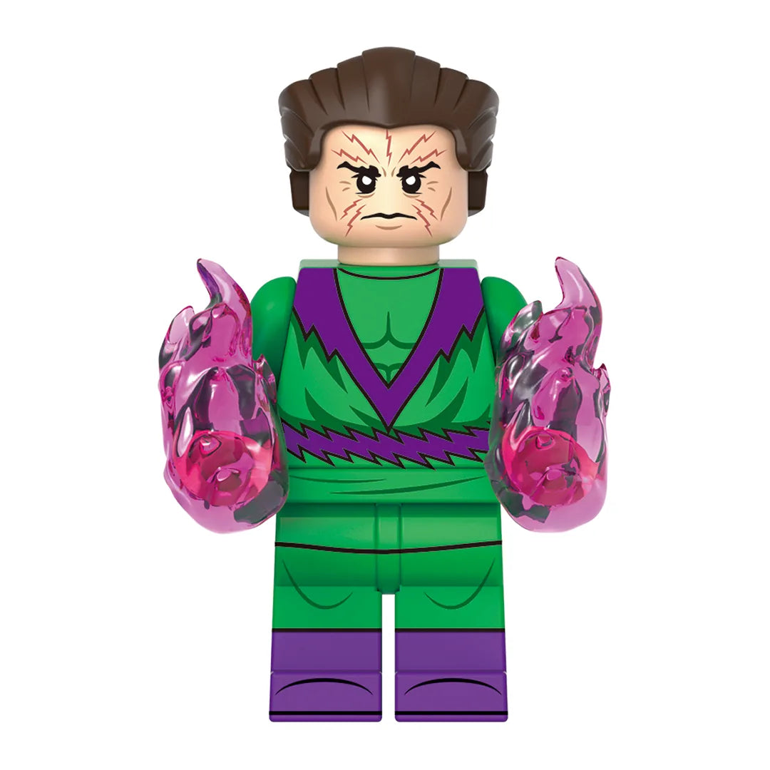 Superhero Molecule Man brick minifigure on white background