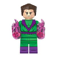 Superhero Molecule Man brick minifigure on white background