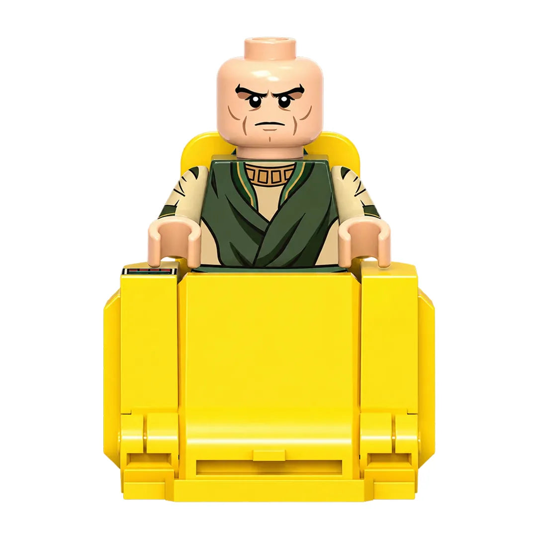 Superhero Professor X brick minifigure on white background
