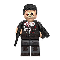 Superhero Punisher brick minifigure on white background