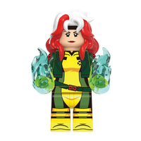 Superhero Rogue brick minifigure on white background