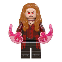 Superhero Scarlet Witch brick minifigure on white background