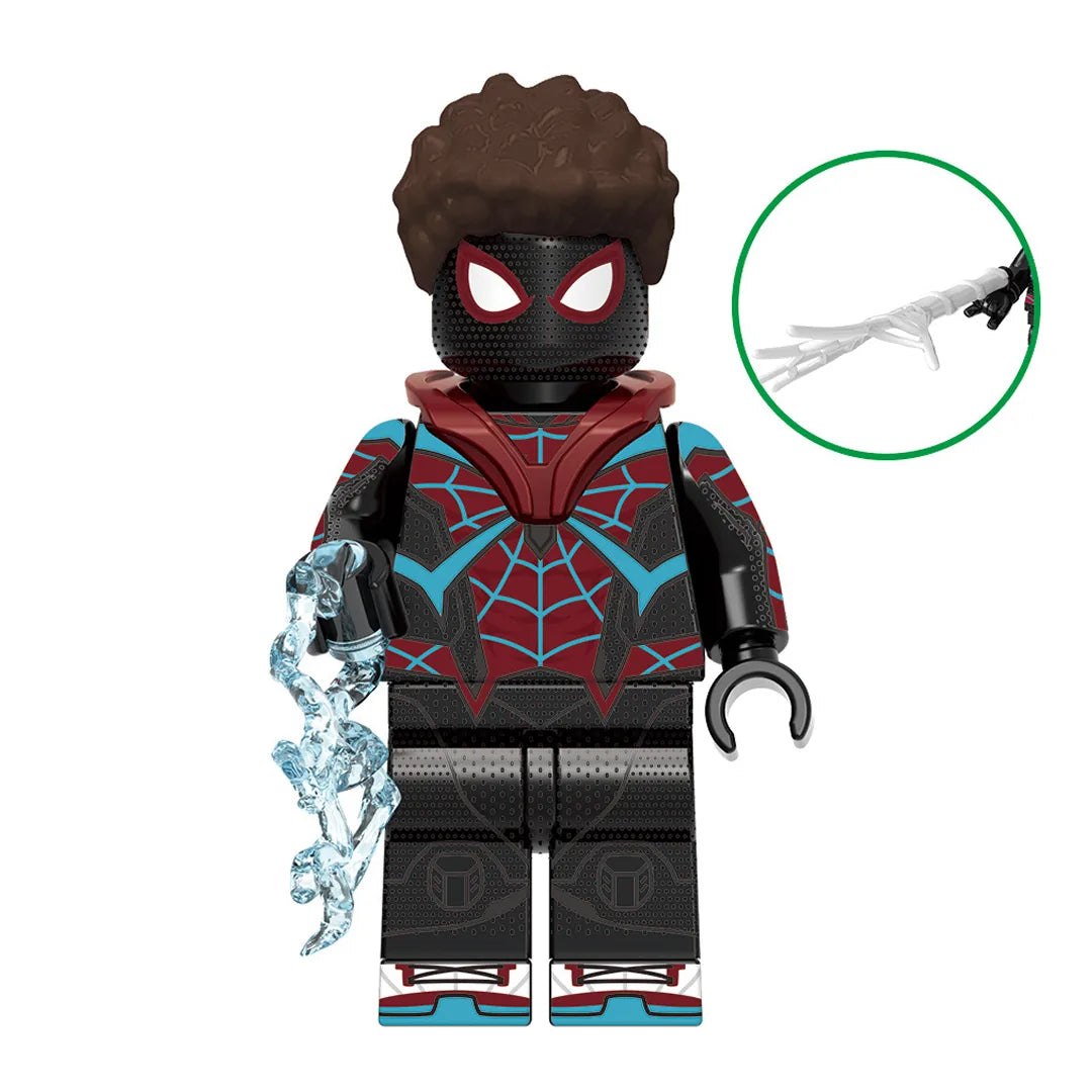 Superhero Spider-Man brick minifigure on white background