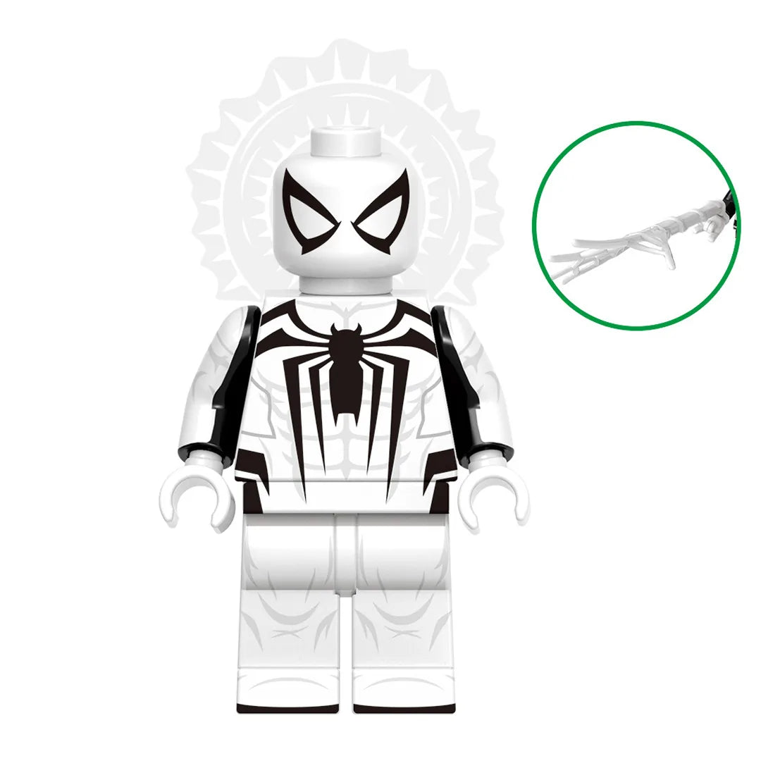 Superhero Spider-Man brick minifigure on white background