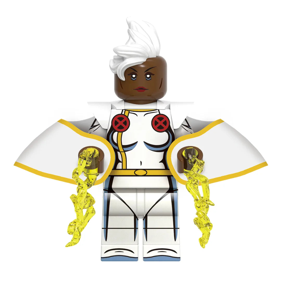 Superhero Storm brick minifigure on white background