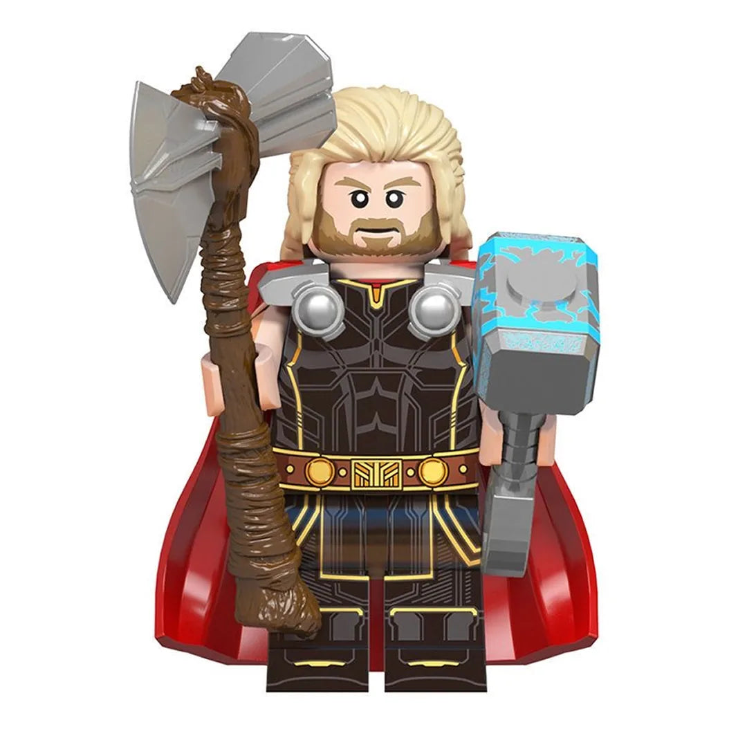 Superhero Thor brick minifigure on white background