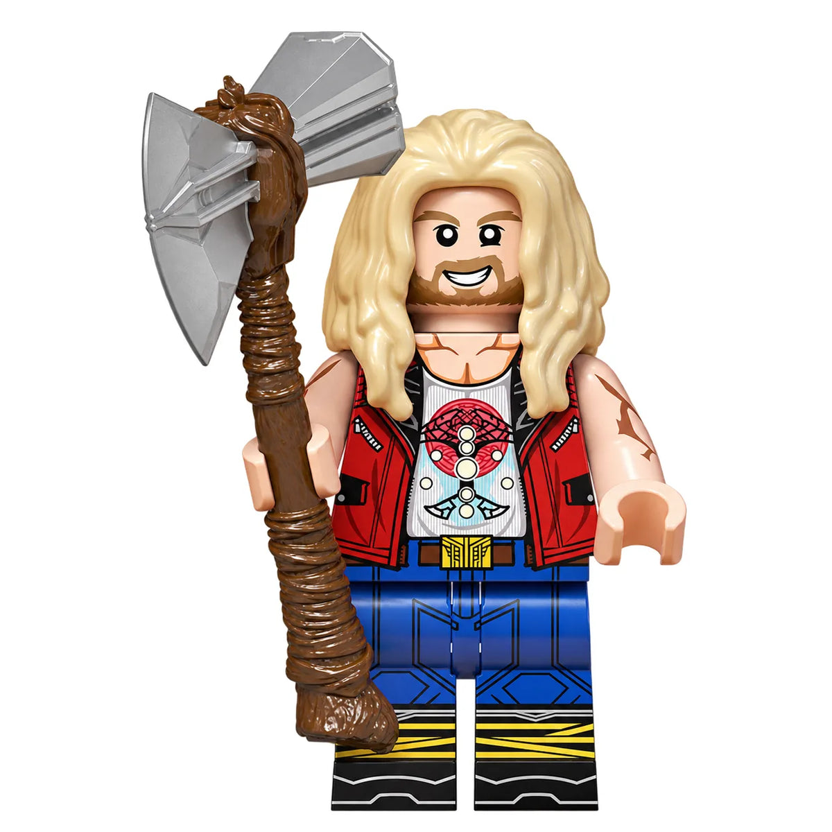 Superhero Thor brick minifigure on white background