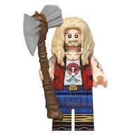 Superhero Thor brick minifigure on white background